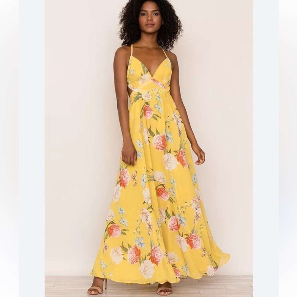 Anthropologie Yumi Kim Yellow Floral Maxi Dress Size XS